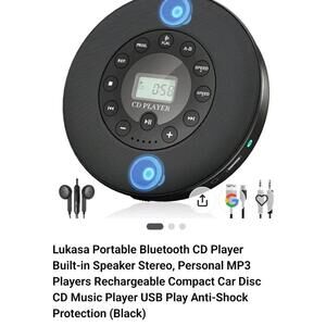 Lukasa Portable Bluetooth CD Player Built-In Speaker Stereo,Rechargeable Compact